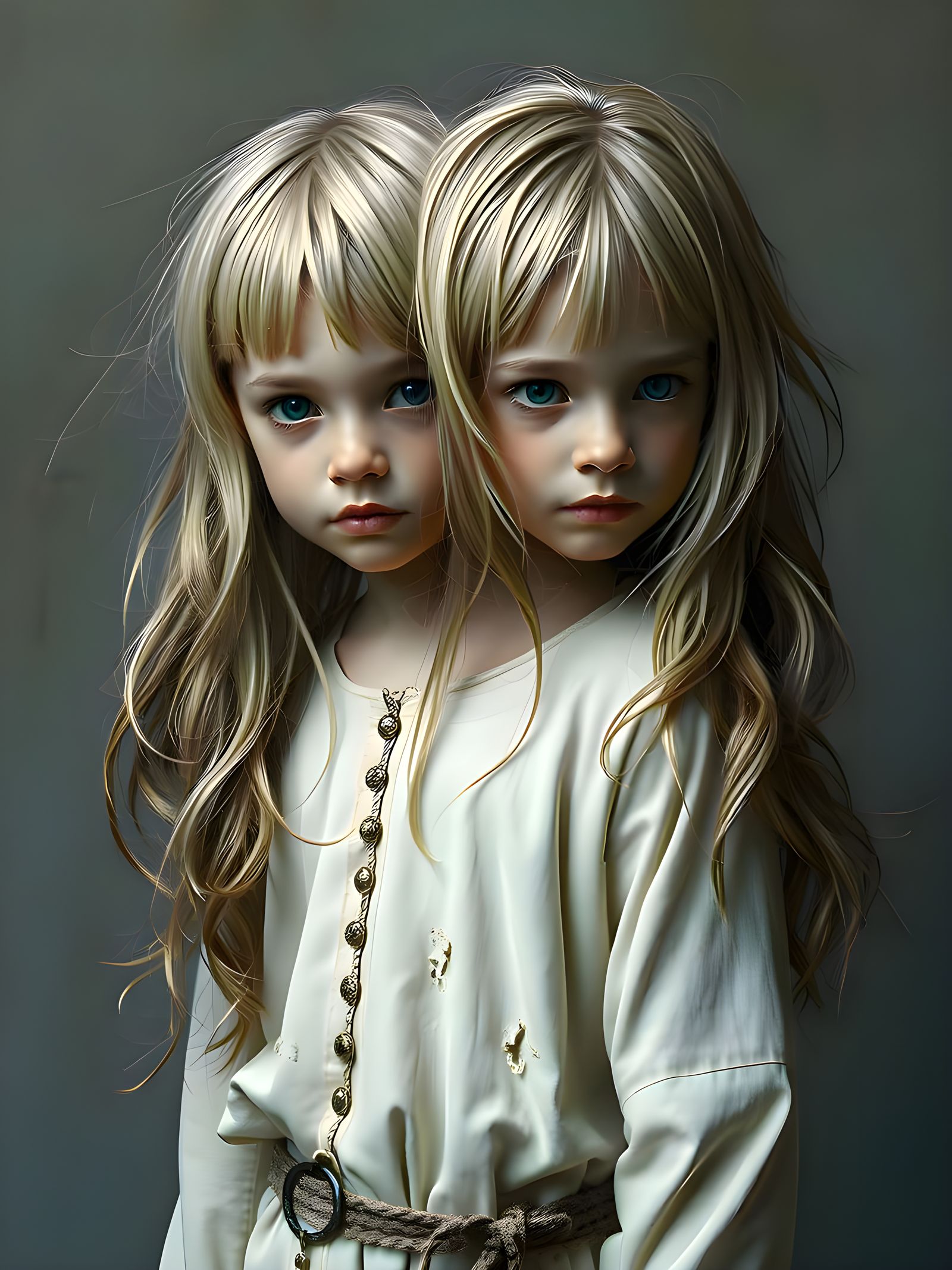 Twin Girl's Baroque Portrait in Soft Light
