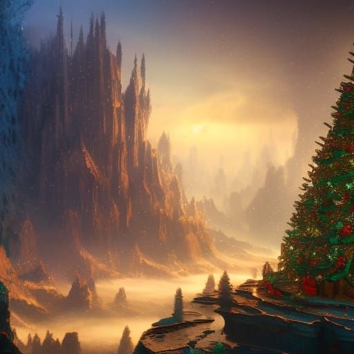 Fantastical Christmas Matte Painting in Deep Color