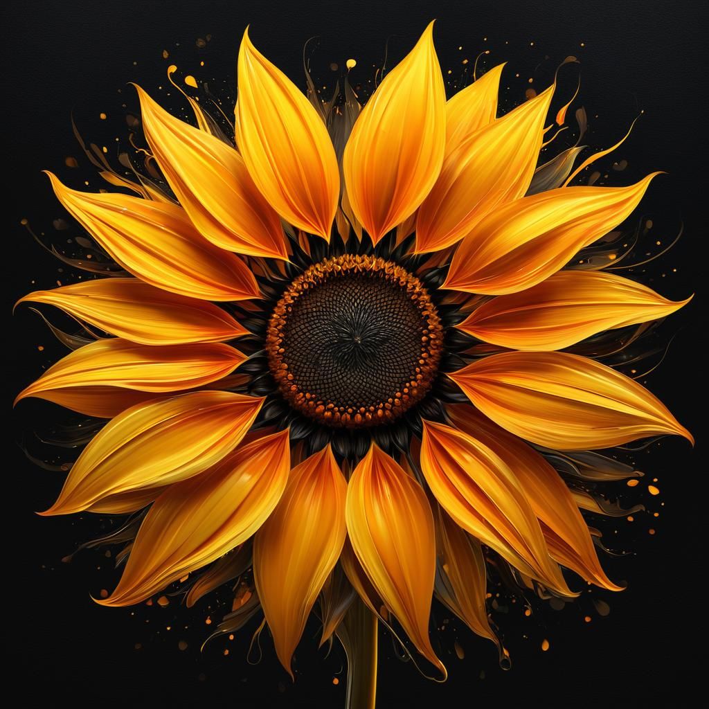 Surreal Sunflower with Molten Metal Details