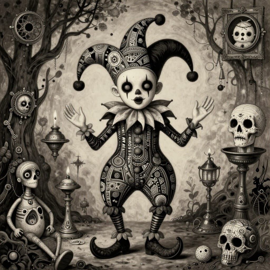 Whimsical Jester in Dadaist Surreal Style