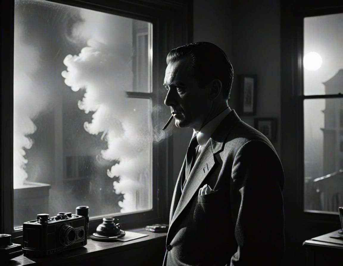 Classic Film Noir: Rick Blaine's Rainy Night Reflection