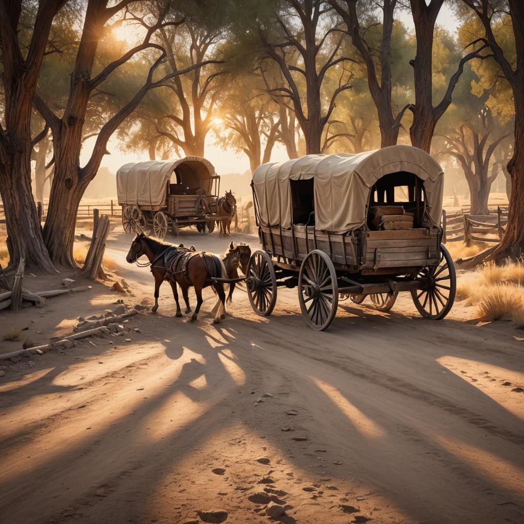 Covered Wagon on Dusty Trail: Watercolor Style