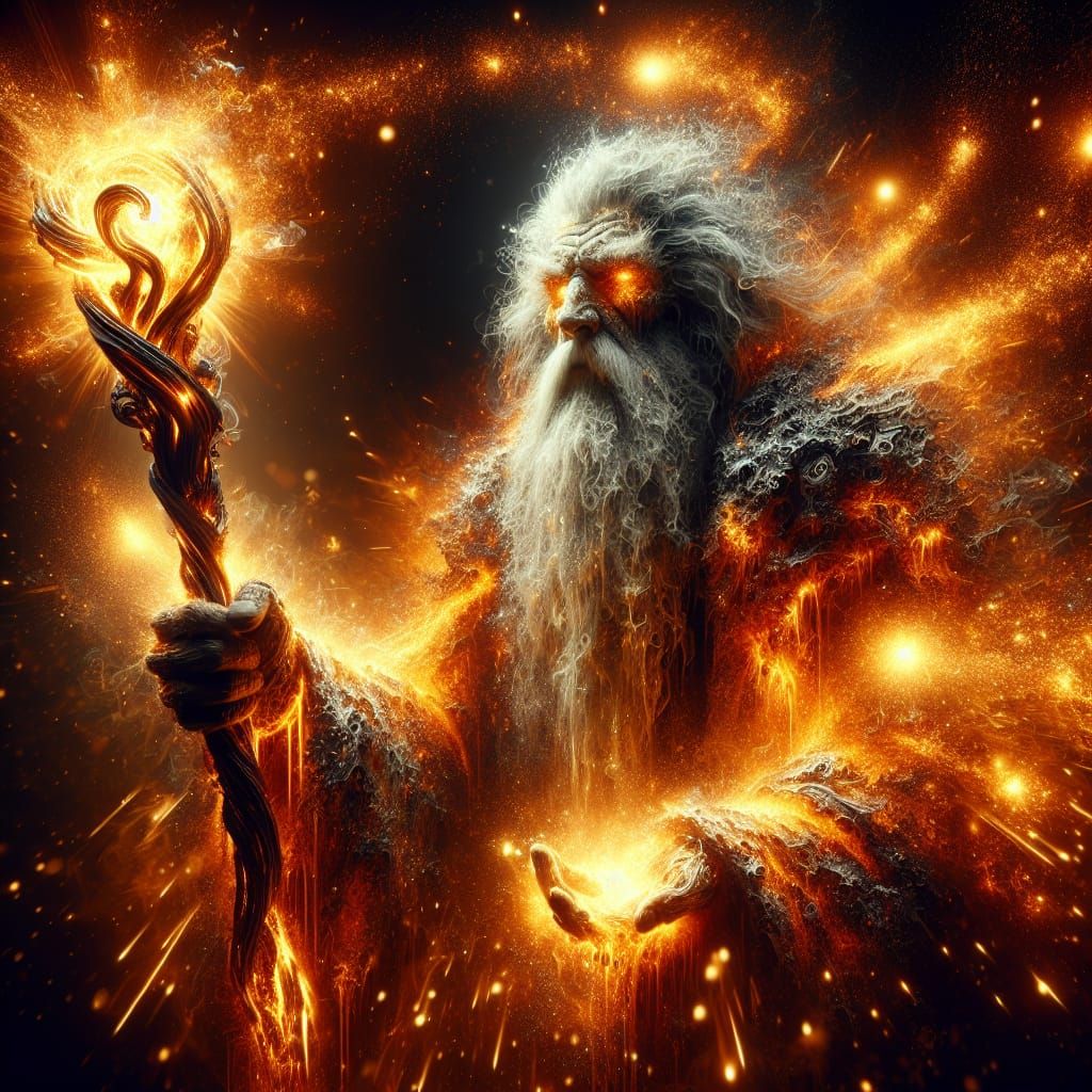 Dramatic Portrait of a Fire Druid with Molten Staff