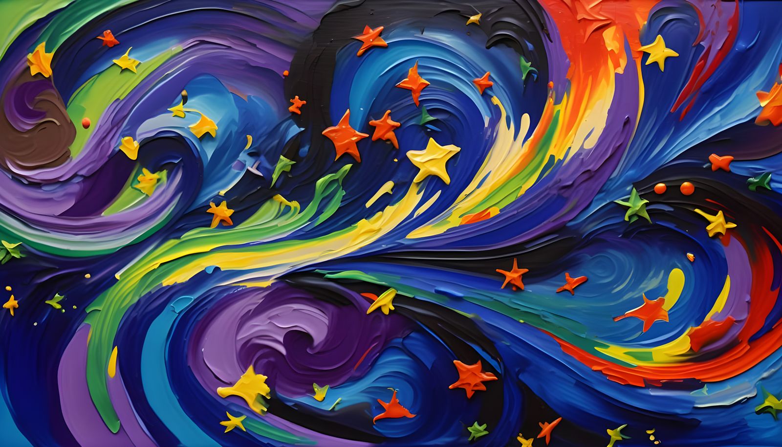 Colorful Cosmic Impasto Painting with Swirling Stars
