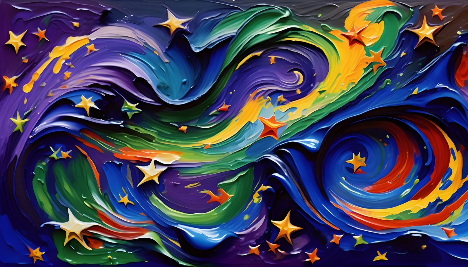 Colorful Cosmic Geysers in Impasto Oil Paint