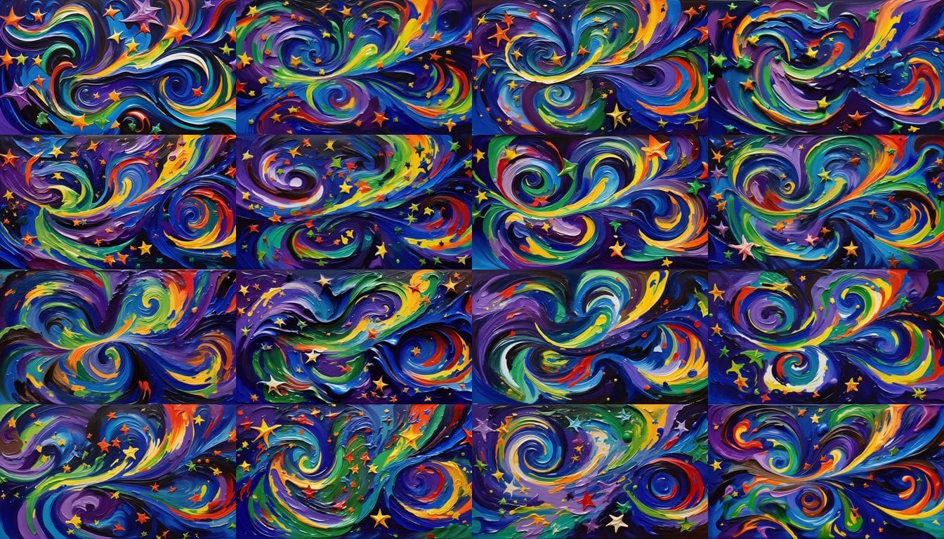 Abstract Impasto Cosmos with Swirling Paint and Stars