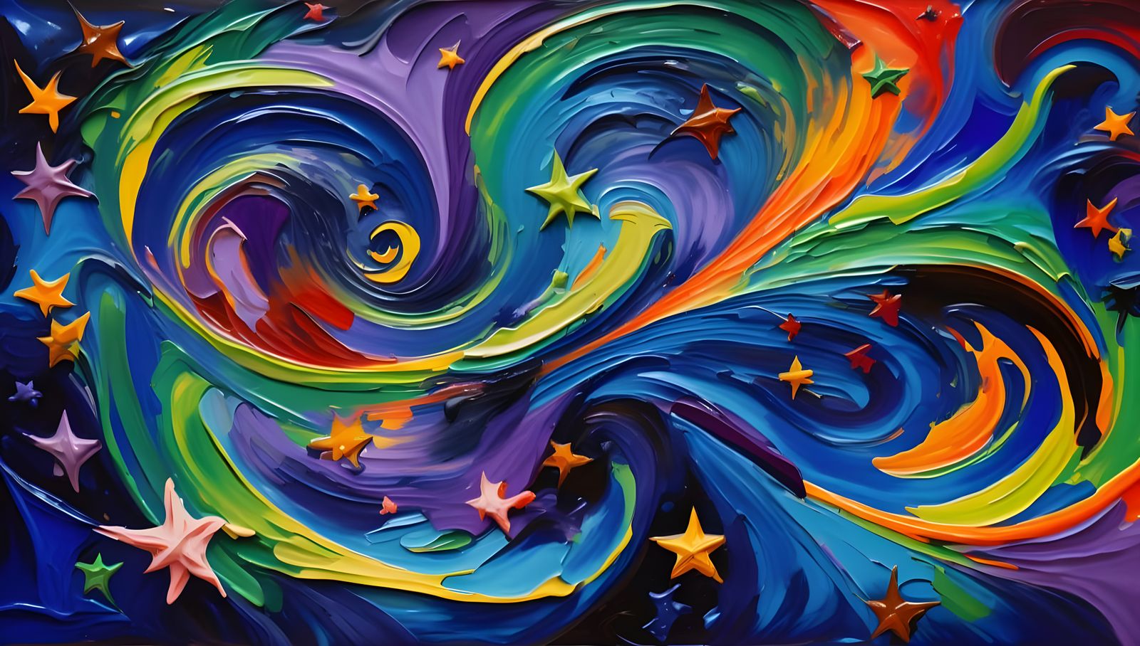 Abstract Impasto Cosmos with Swirling Stars
