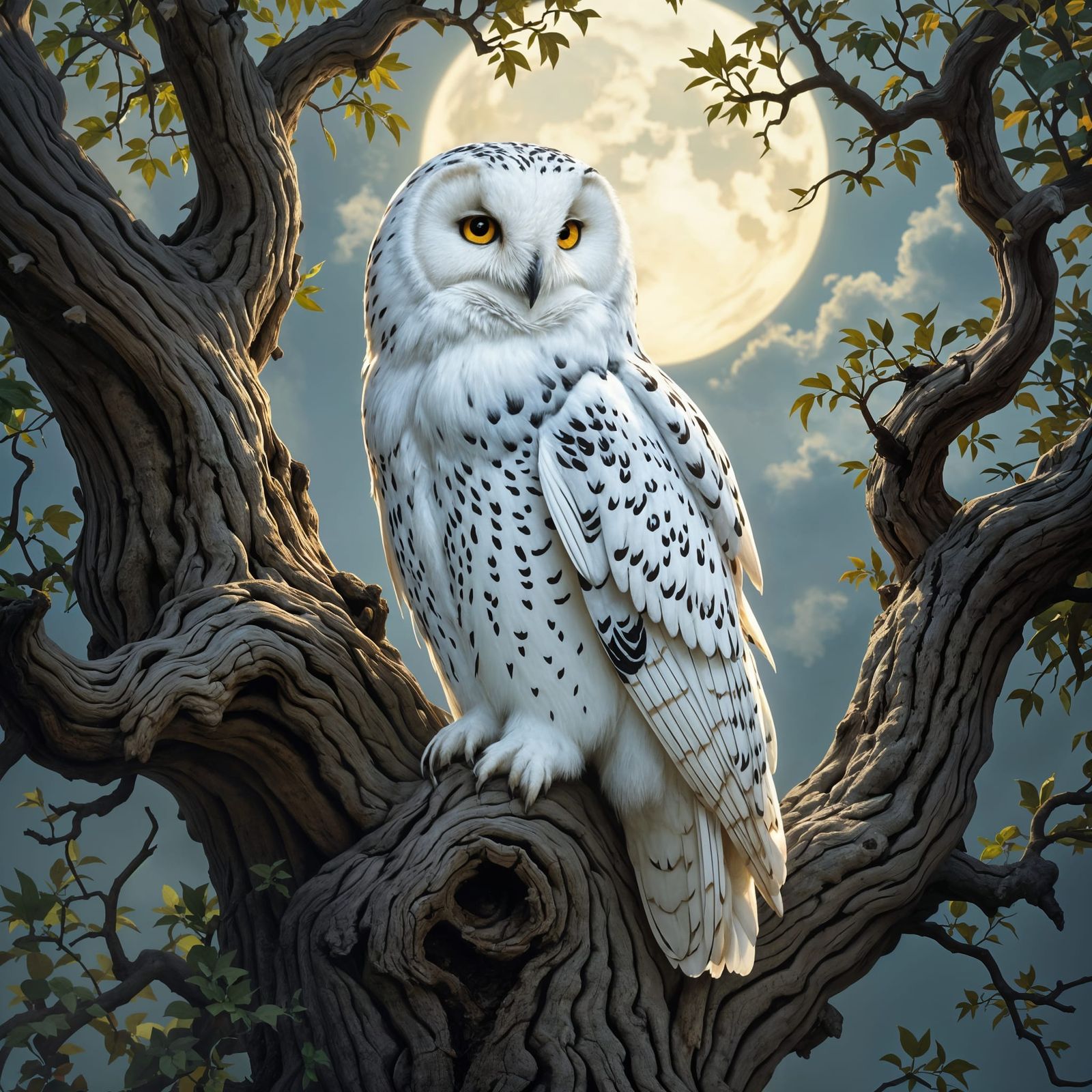 Luminous Snowy Owl in Pre-Raphaelite Style