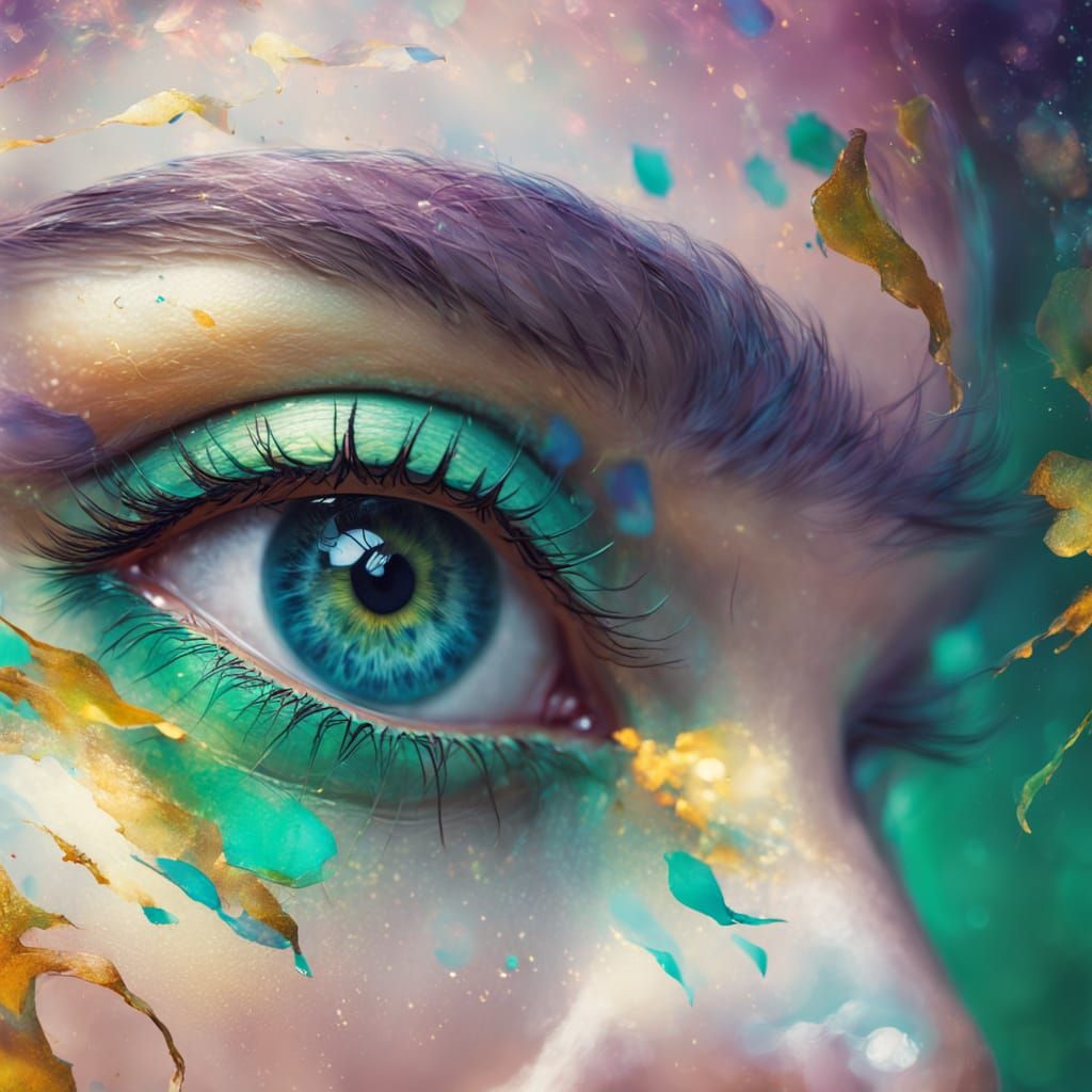 Surreal Goddess with Shimmering Green Eyes