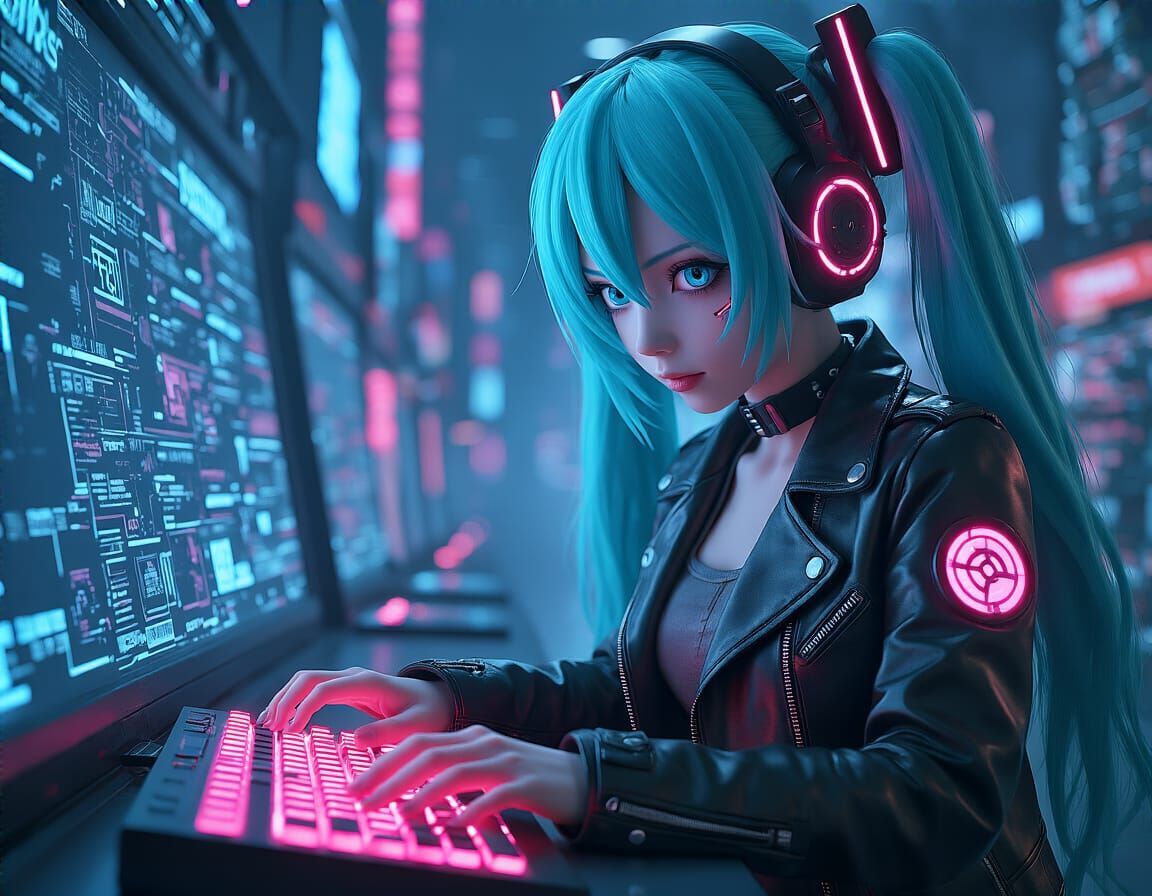Hatsune Miku in Cyberpunk Rave Aesthetic