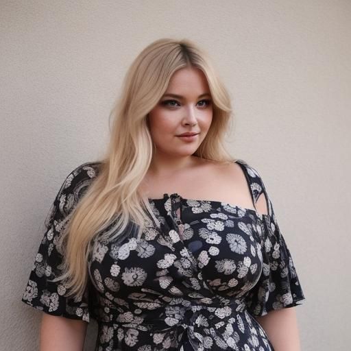 Elegant Curvy Woman with Blonde Curls in Chic Dress