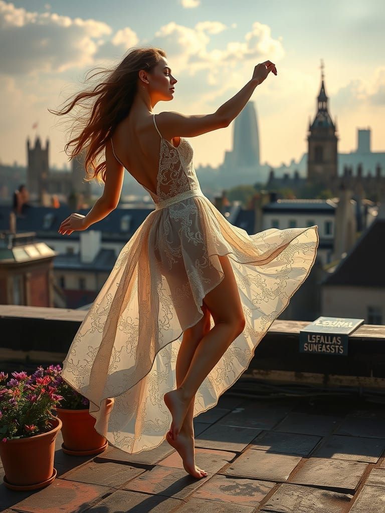 Ethereal London Rooftop Dancer in Springtime