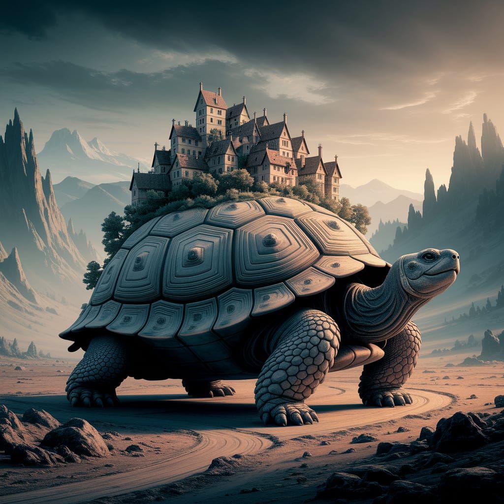 Ancient Tortoise Village on Alien Landscape