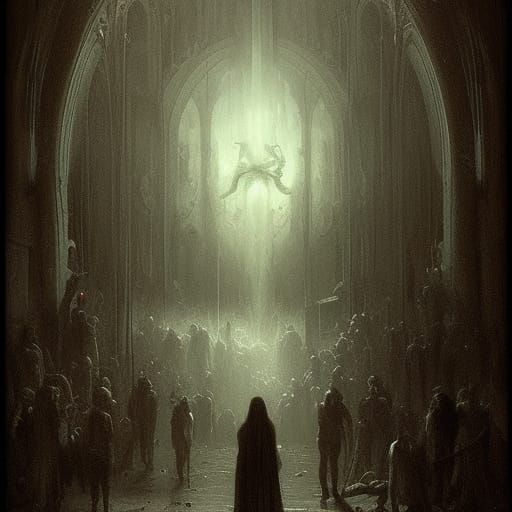 Gothic Horror Scene in Gustave Doré Style