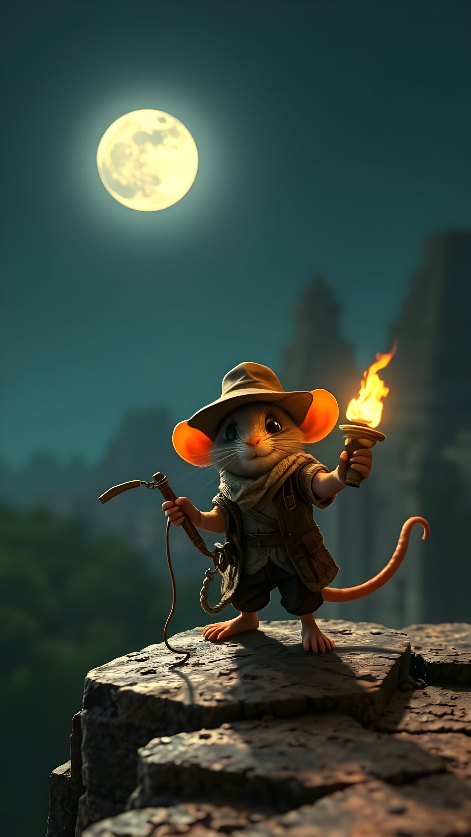 Adorable Mouse Adventurer at Forgotten Temple, Pixar Style