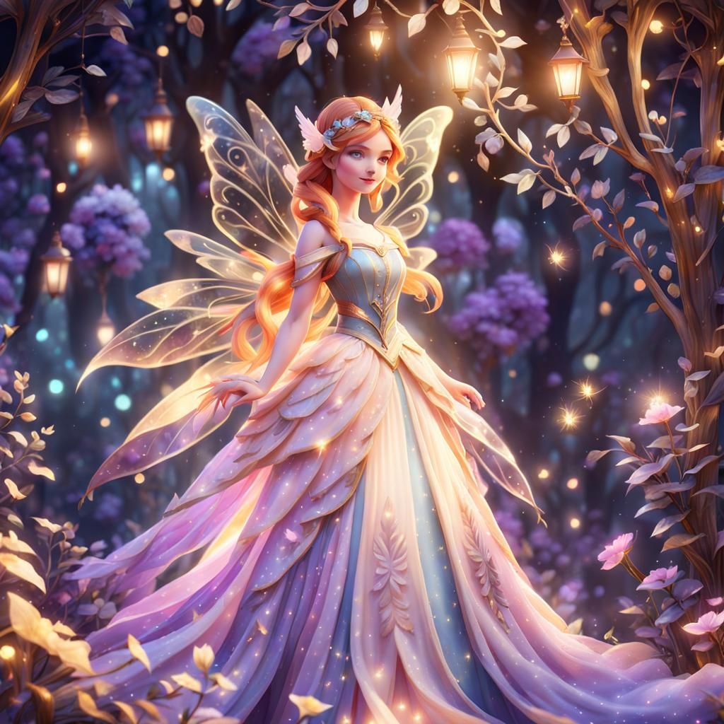 Ethereal Fairy in Storybook Style with Magic Lights