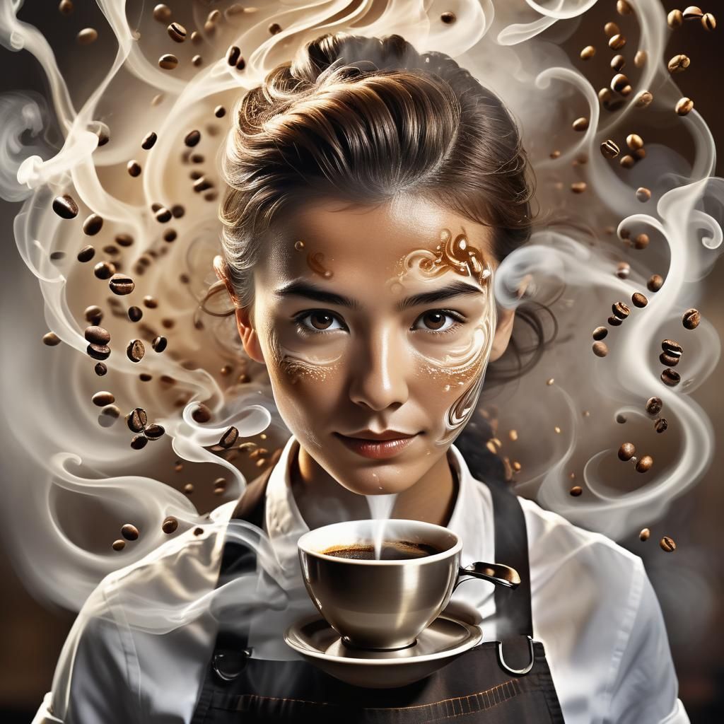 Barista's Fantasy: Coffee Portrait in Art Nouveau Style