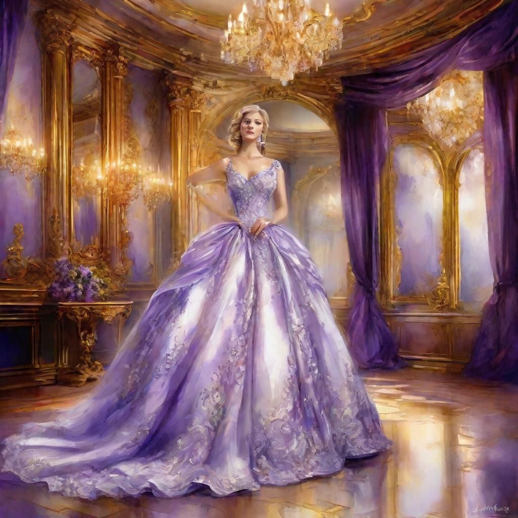 Elegant Lady in Silky Gown: Digital Watercolor Art
