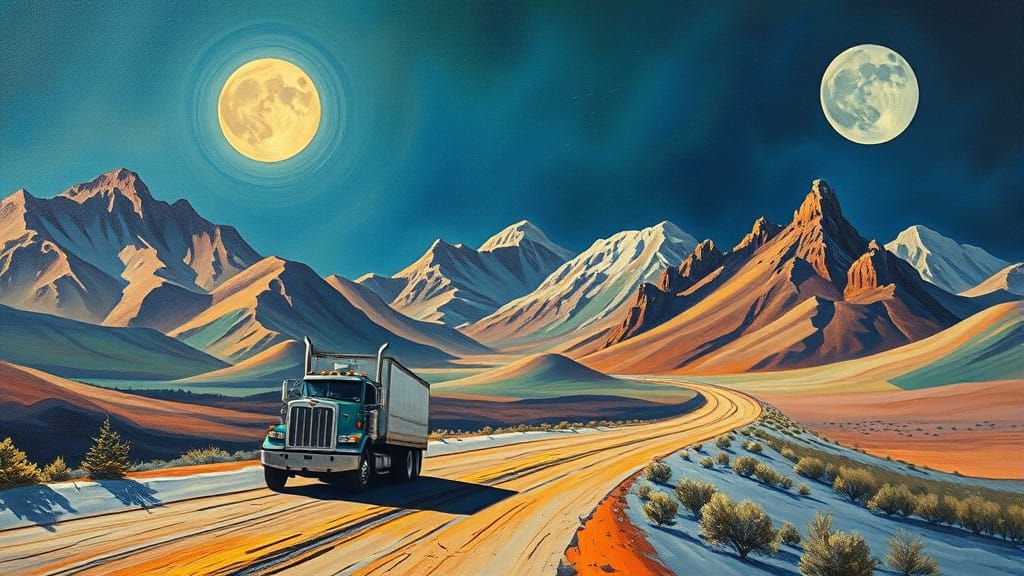 Surreal Landscape with Melting Oil Paints on a Matte Backgro...