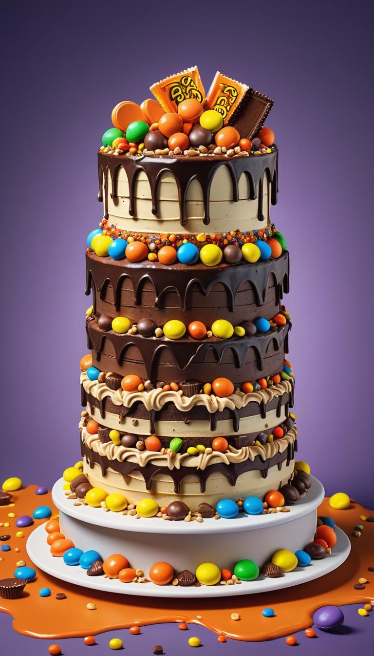 Hyperrealistic Three-Tiered Reese's Peanut Butter Cake