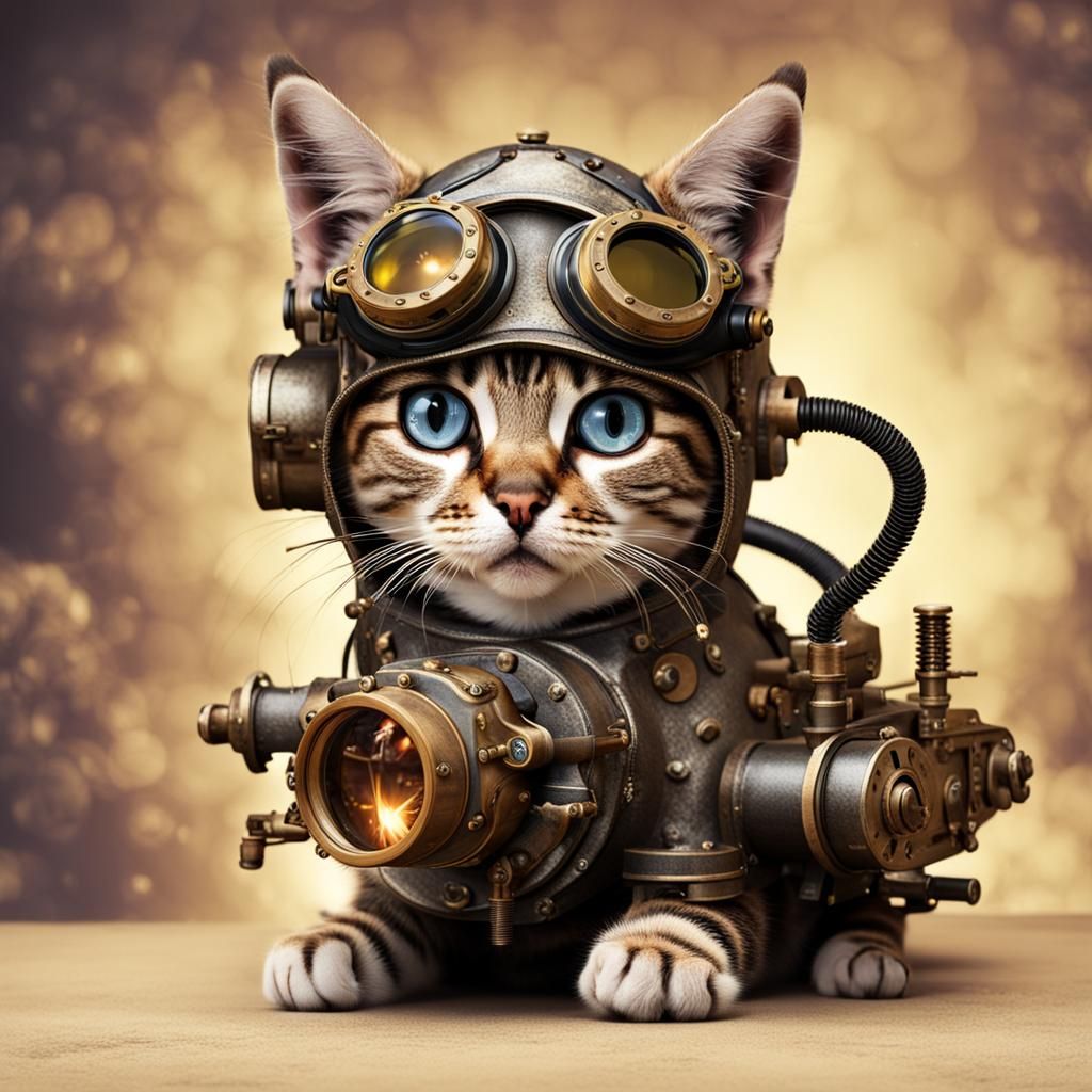 Steampunk Kitten Welder with Engine