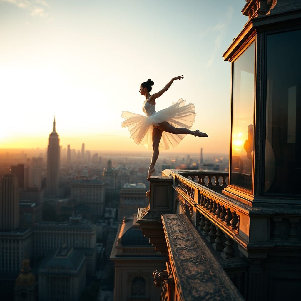 Ethereal Ballerina on Sunset City Edge
