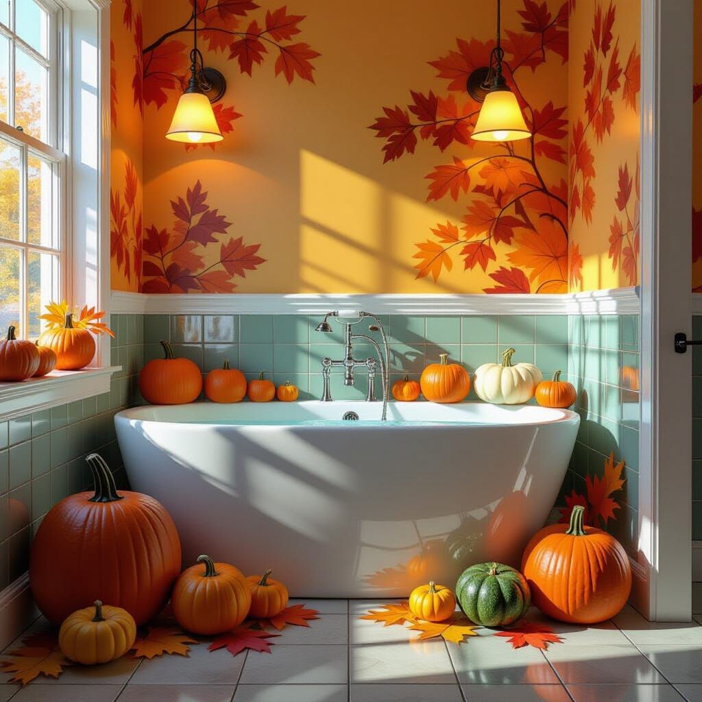 Thanksgiving Decor in Modern Bathroom - Hyperrealistic Art