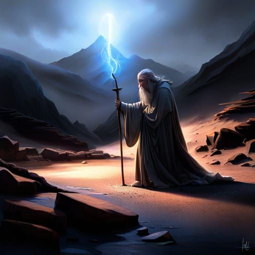 Hyperreal Sorcerer Conjures Magic with Staff