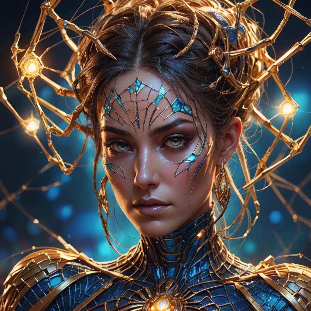 Arachne Weaving a Tesseract: Hyperrealistic Concept Art