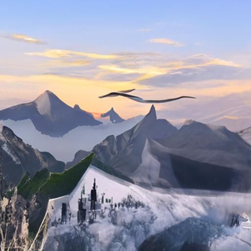 Gondolin Sunrise: Mountains, Valleys, and Birds