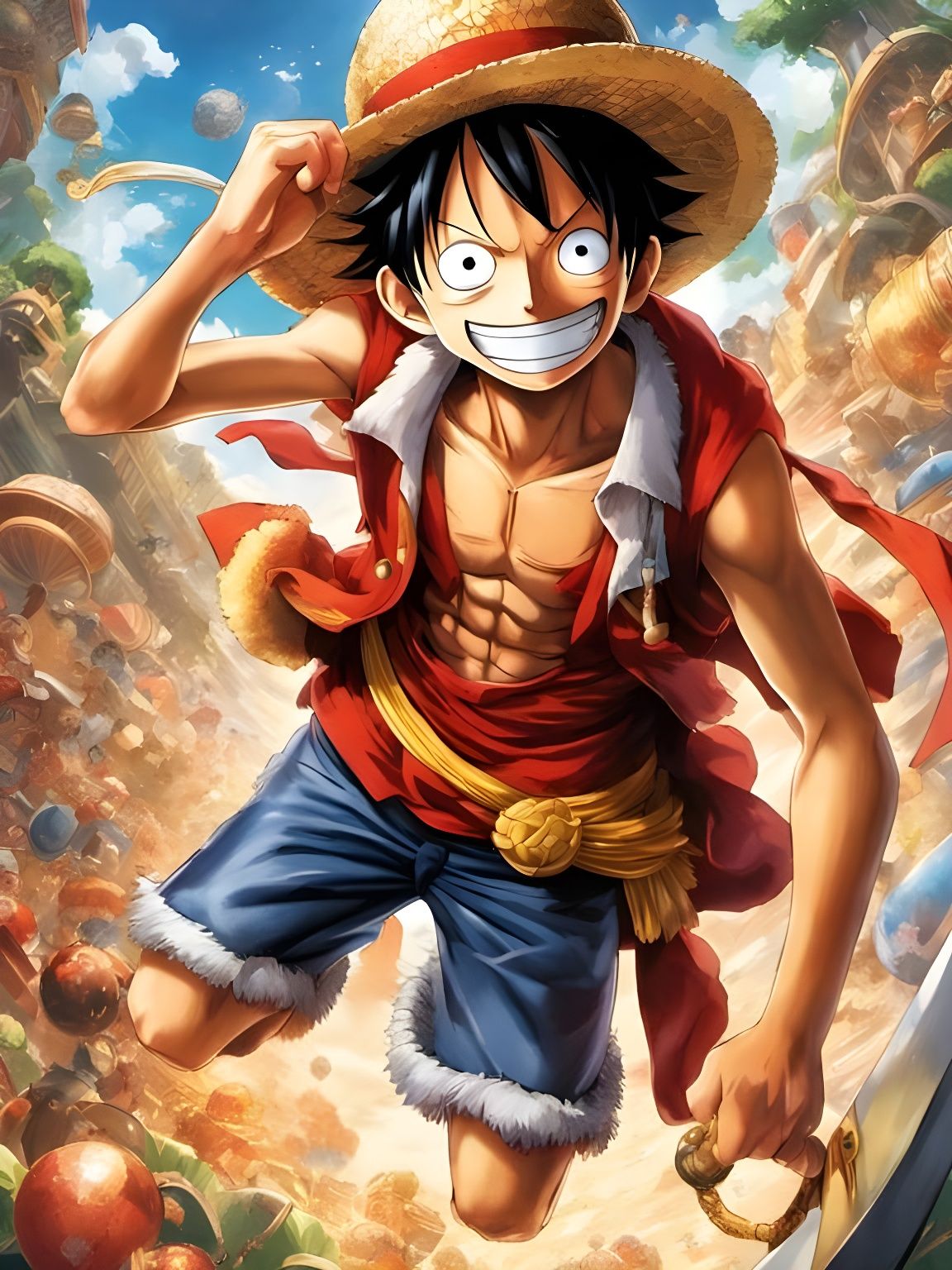 Detailed Portrait of Luffy in Anime Style