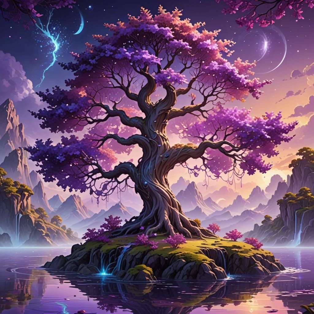 Majestic Fantasy Tree on Floating Island Digital Painting