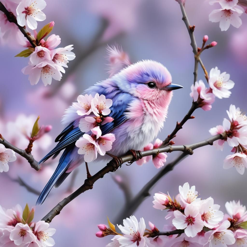 Detailed Cherry Blossom Macro with Bird