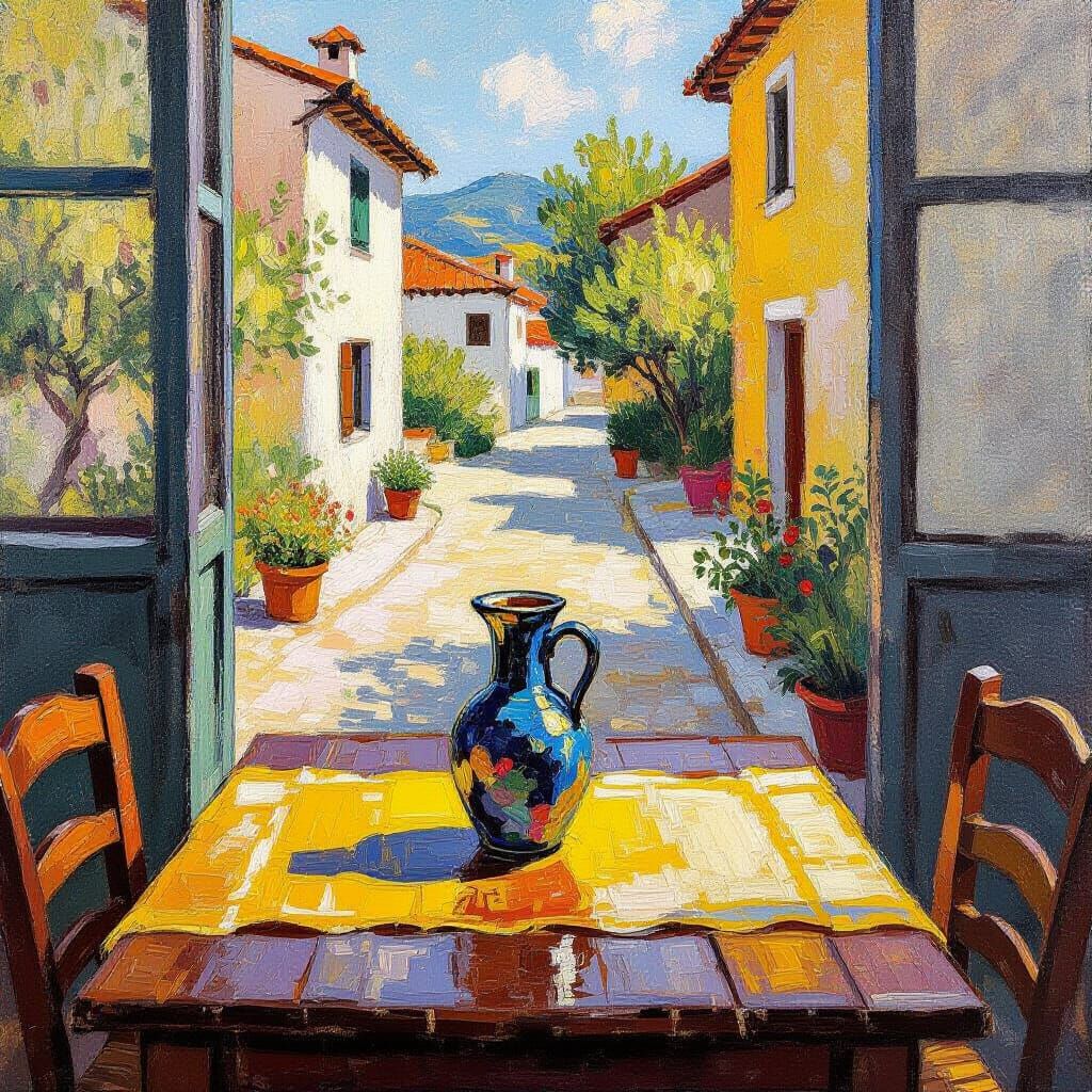 Galê Vase on Table in Impressionist Style