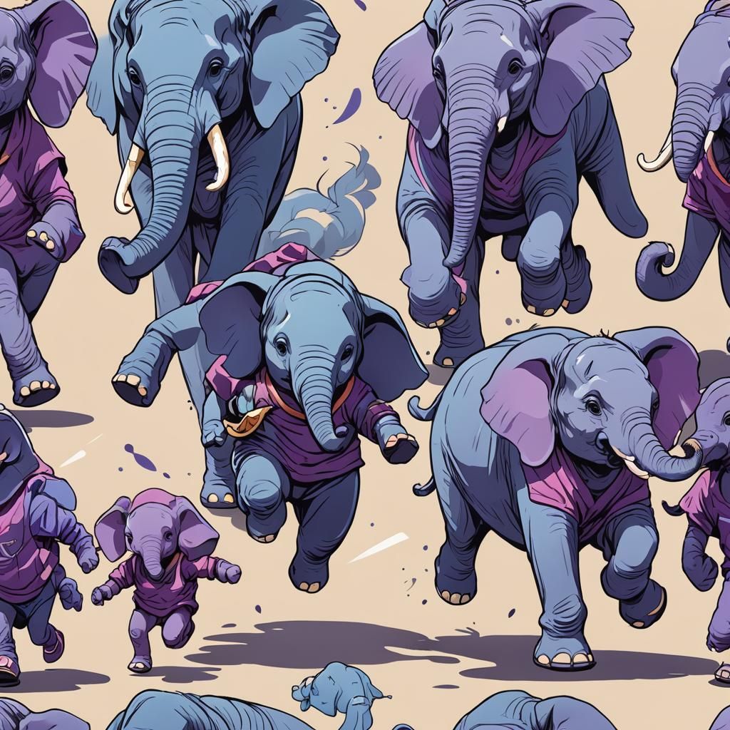 Animated Baby Elephant Running with Parents