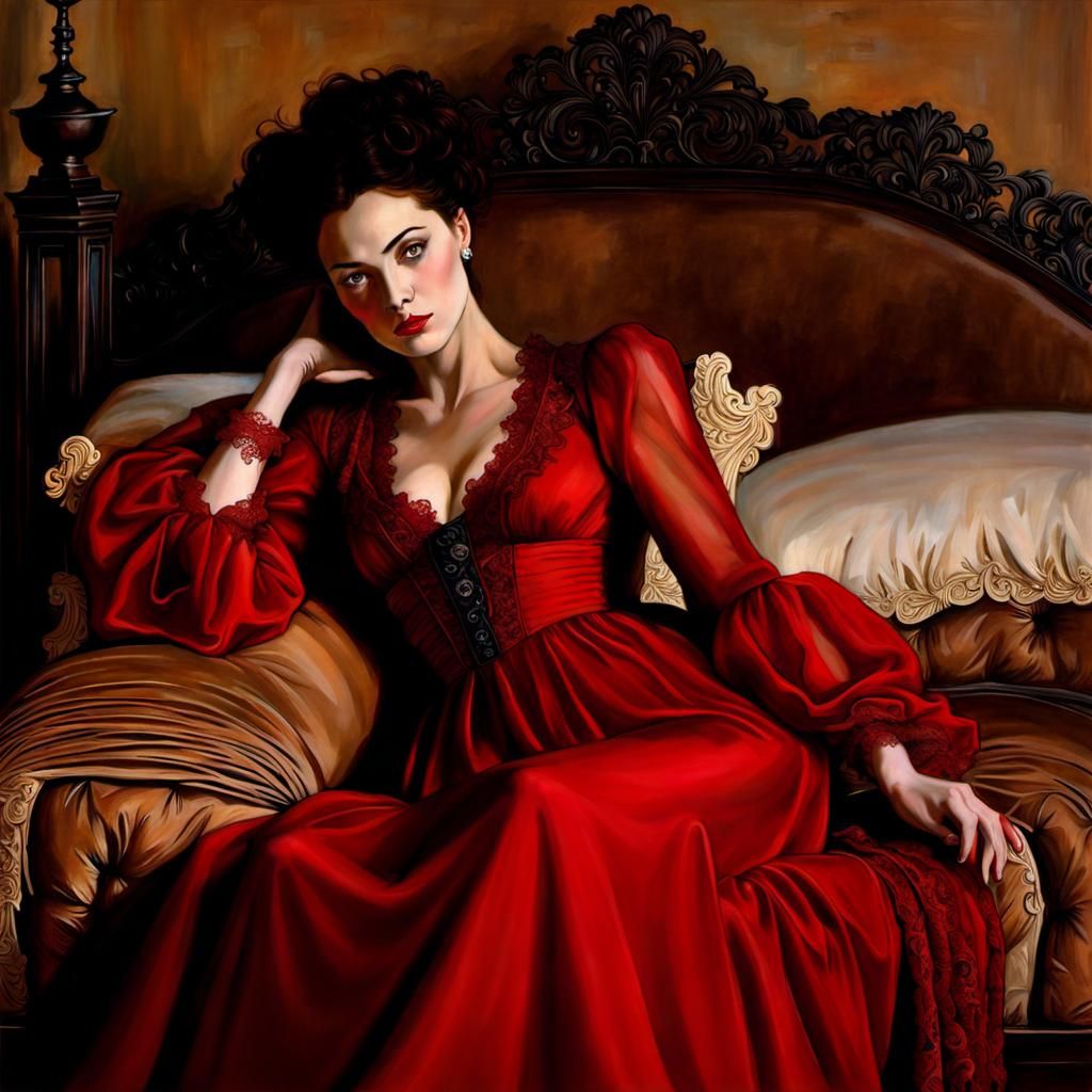 Lady in Red Lace: A Baroque Dream