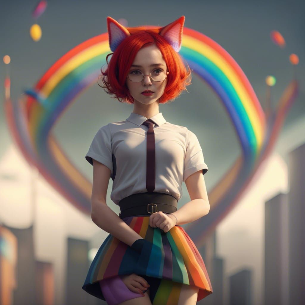 Cat-Girl with Rainbow Stockings: Digital Matte Painting