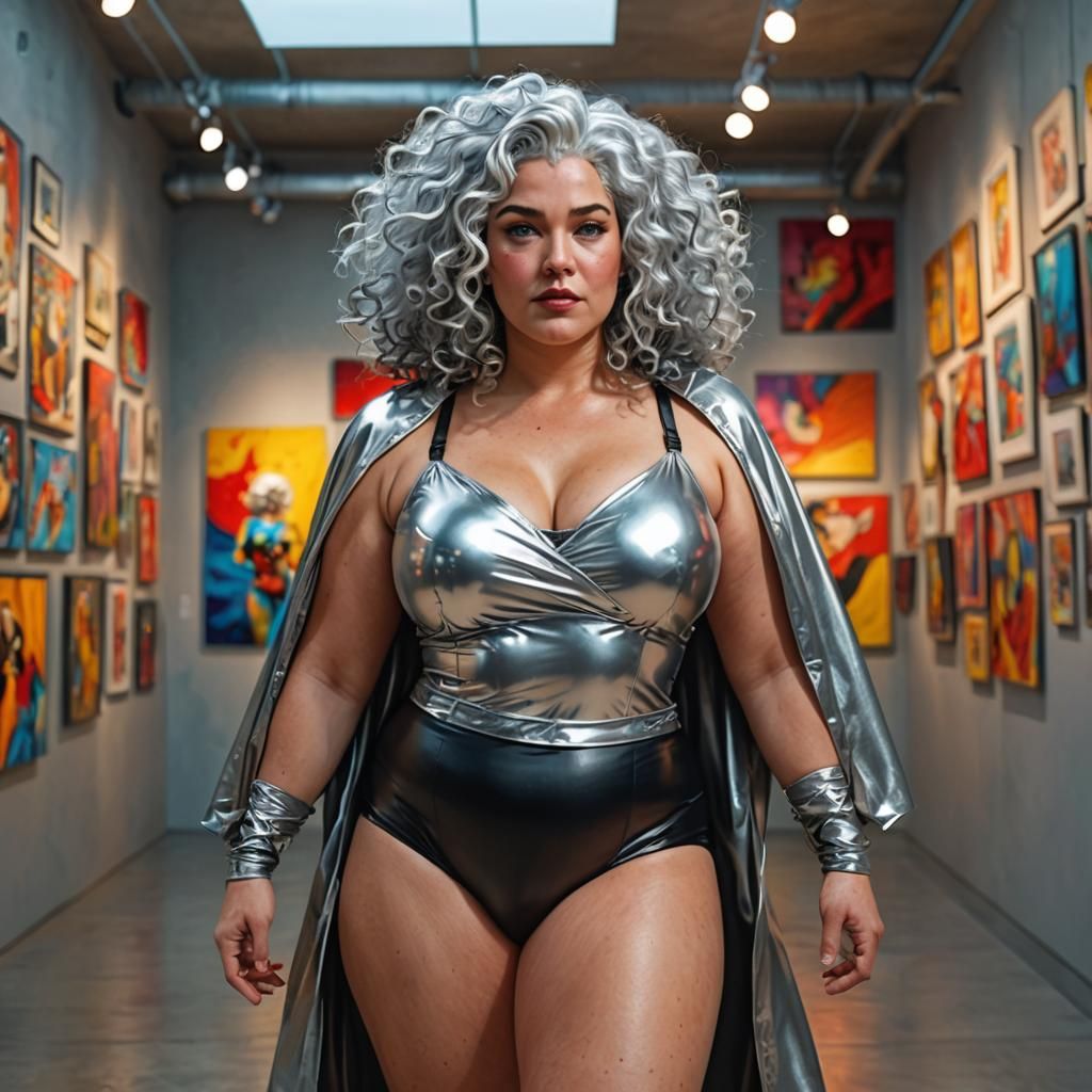 Curvy Woman with Silver Hair in Comic Book Art Style
