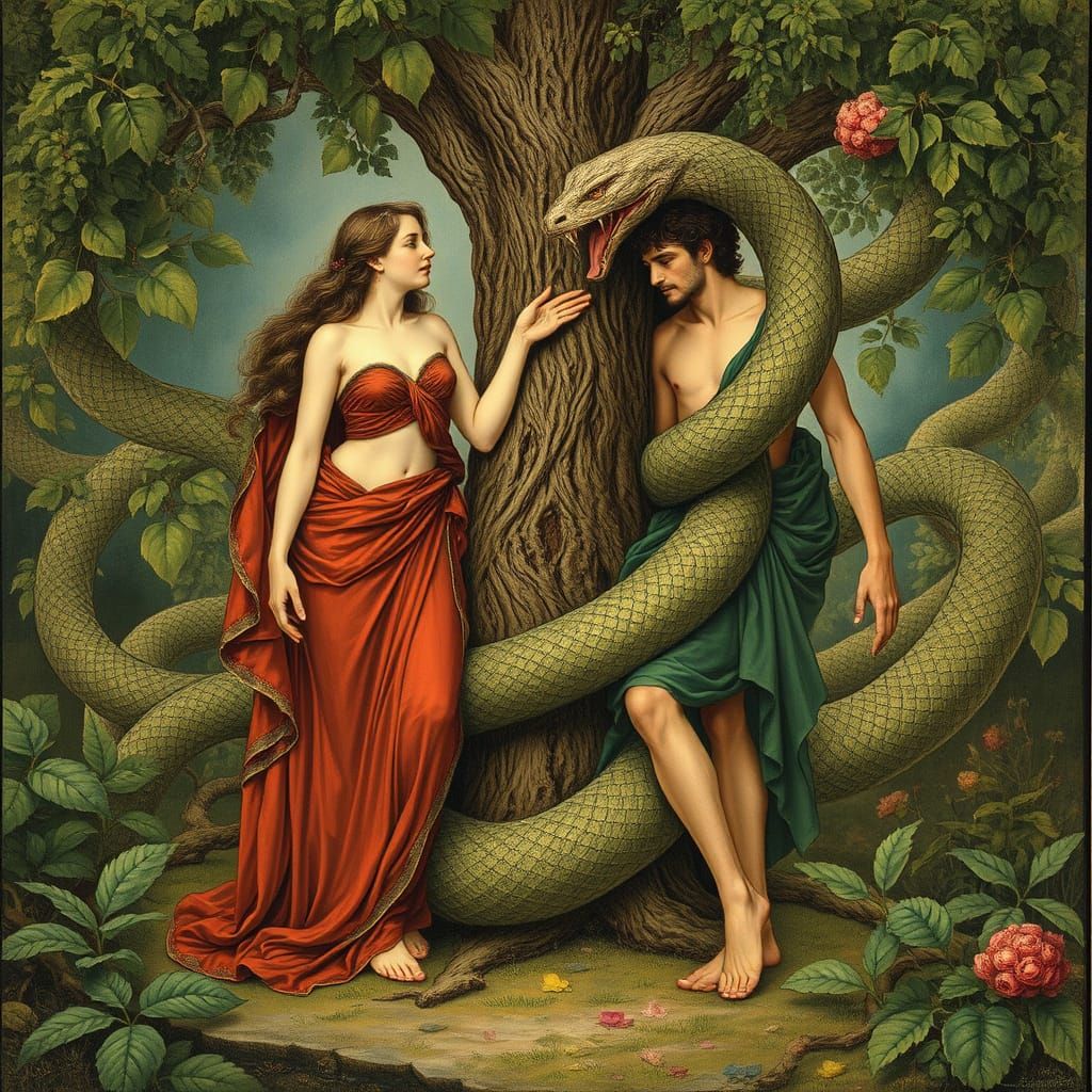 Adam and Eve in Eden: A Gustave Doré Inspired Scene
