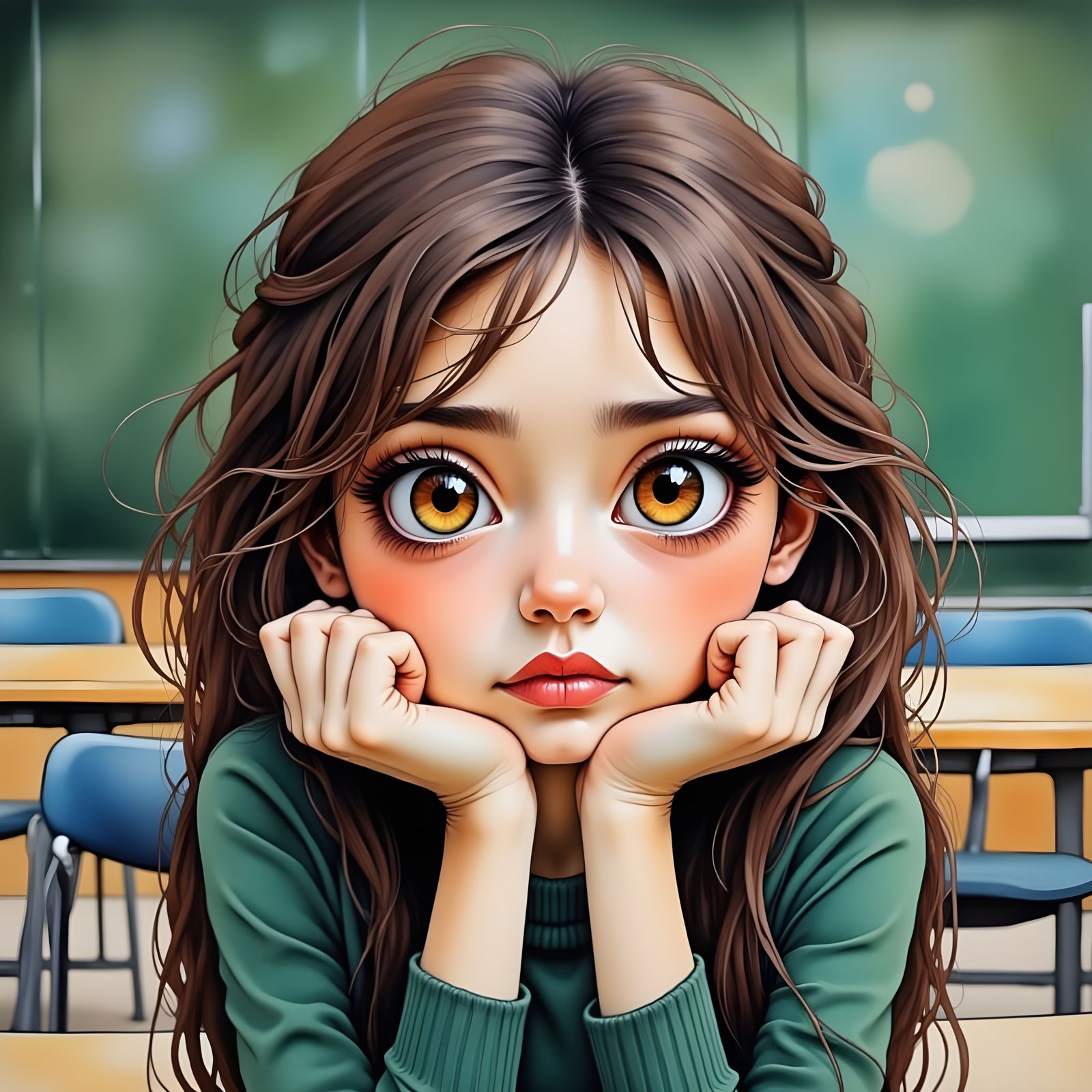 Whimsical Woman's Boredom in Neurographic Style