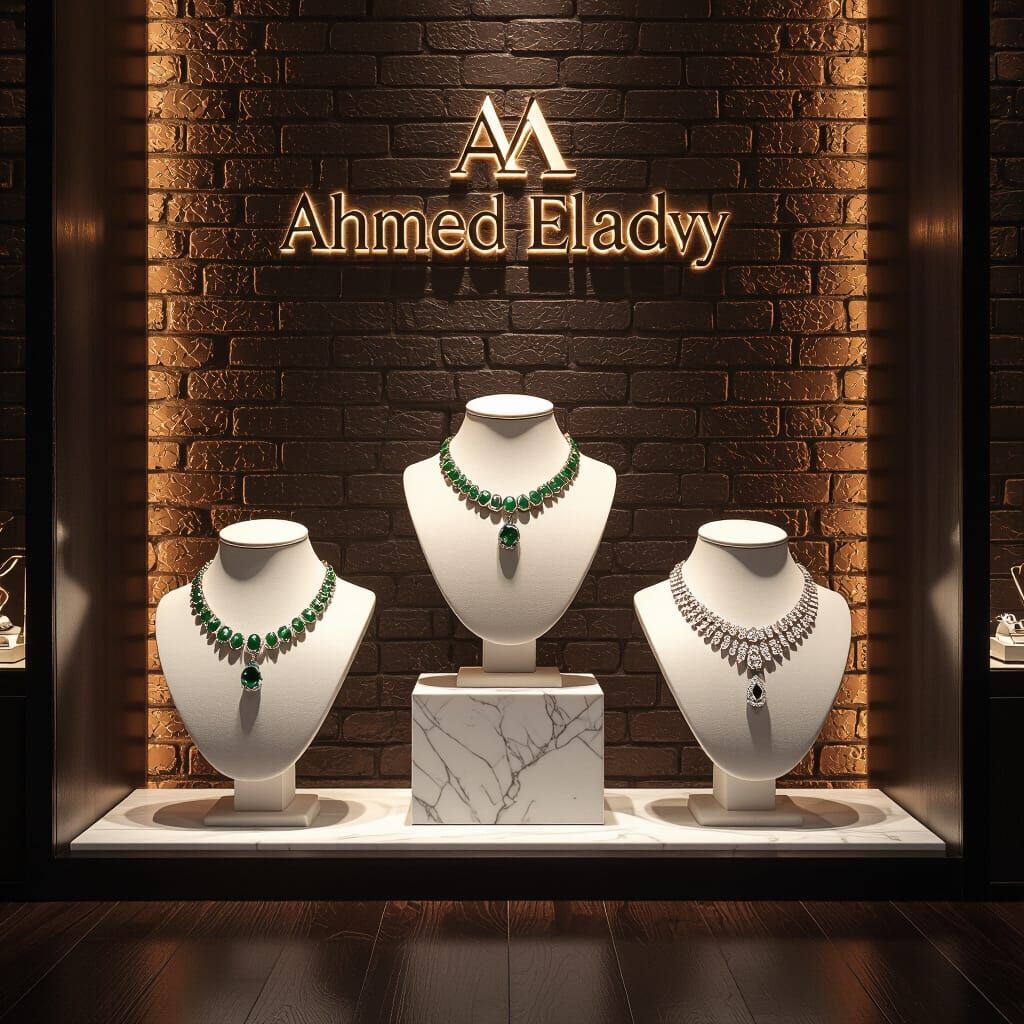 Elegant Jewelry Display With Emerald and Diamond Necklaces