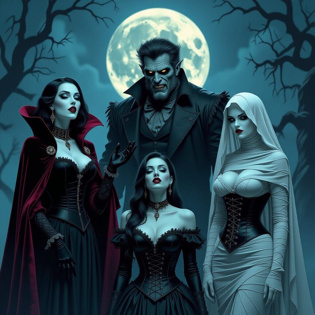 Elegant Gothic Monsters in Classic Horror Style