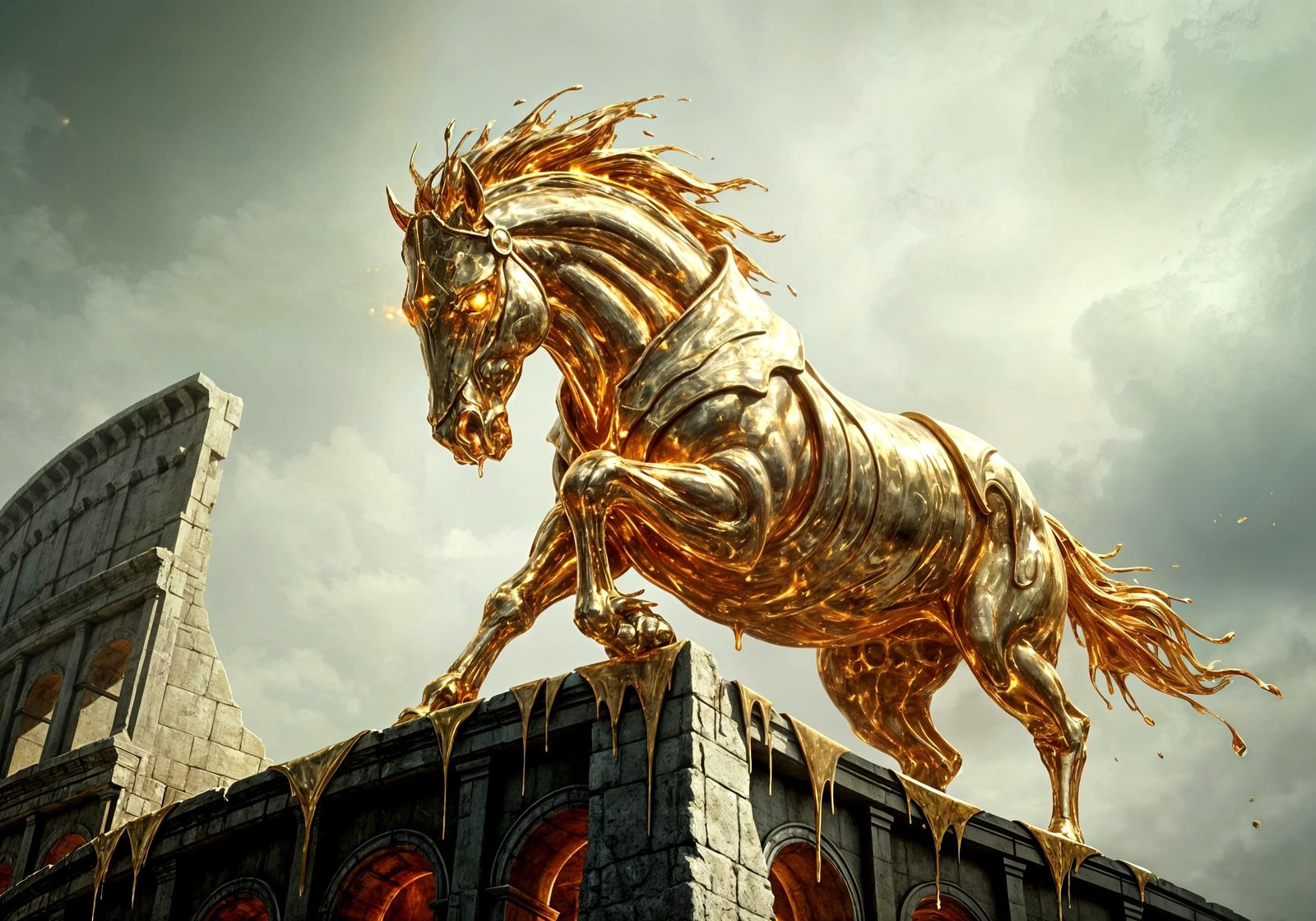 Molten Gold Gladiator Horse in Epic Fantasy Style