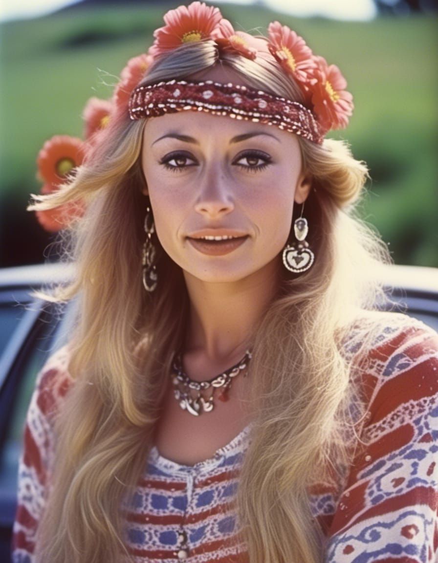 Vintage Analog Photo of Woman with Flowers