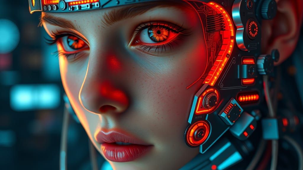 Cyberpunk Girl Portrait with Integrated Cybernetics