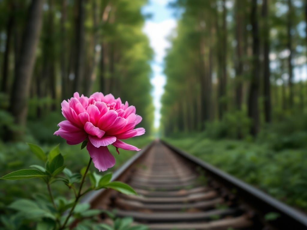 Serene Nature Reclaims the Railways in a Flawless Pink Peony...