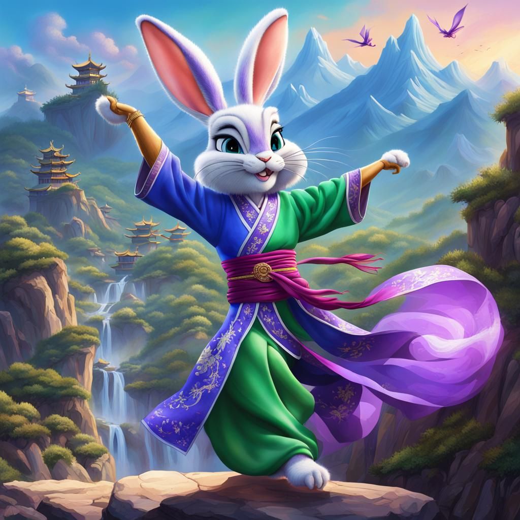 Lola Bunny Kung Fu in Chinese Landscape