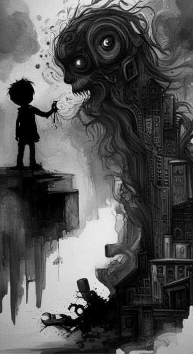 Cute Shadow Monster Ink Stone Painting