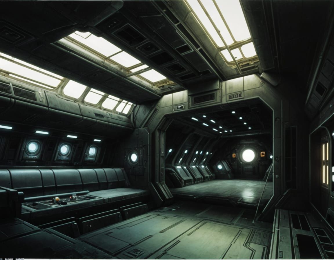 Abandoned Space Station Interior in Retro Sci-Fi Style