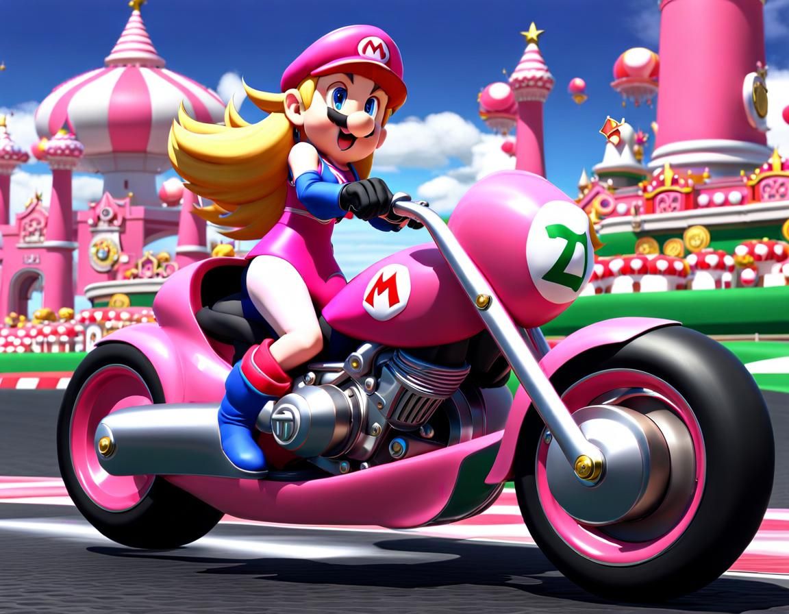 Biker Peach on Motorcycle in Anime Style